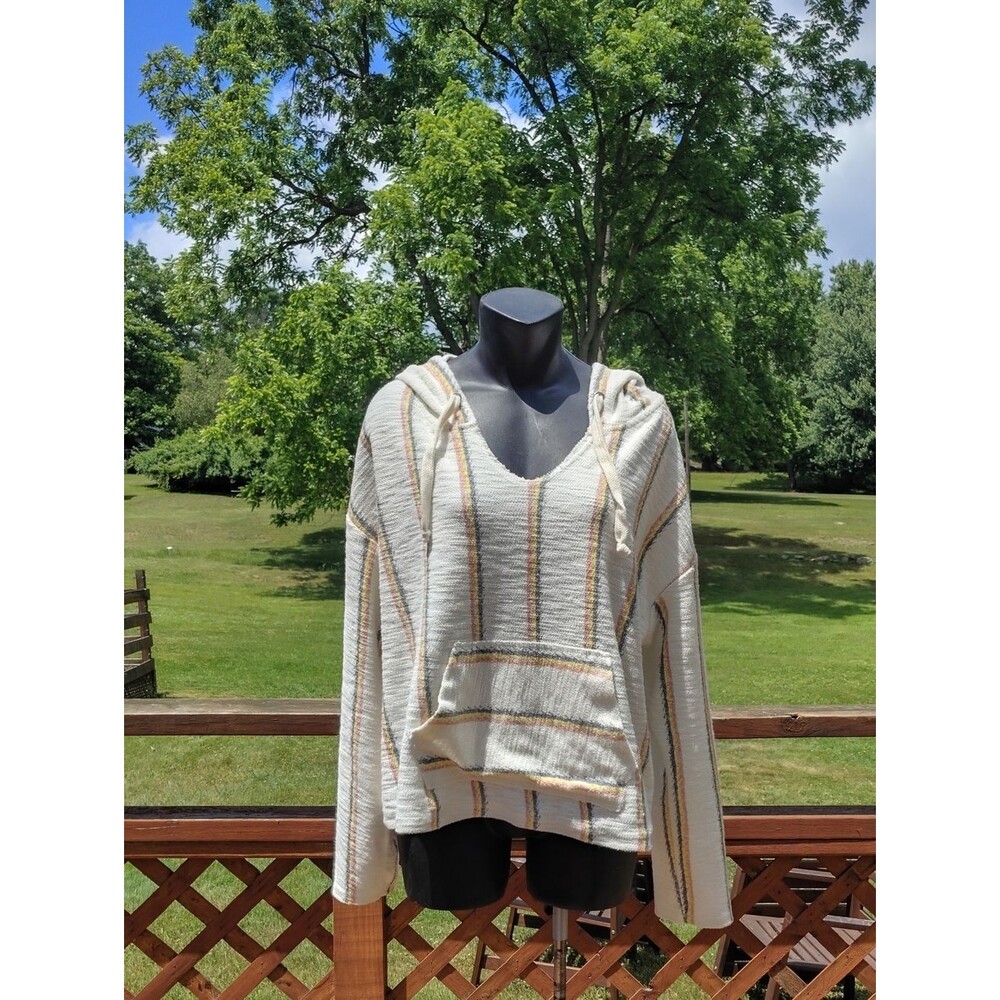 Ocean Drive Coastal Striped Cropped Baja Hoodie Size Medium